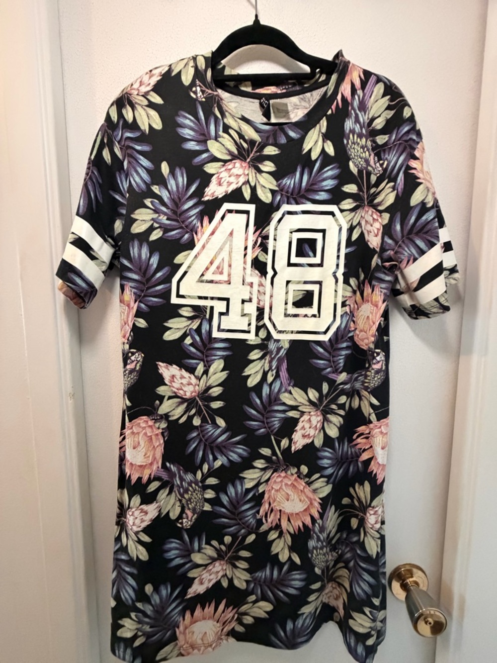 Divided Black Floral Jersey Dress with White Number Graphic